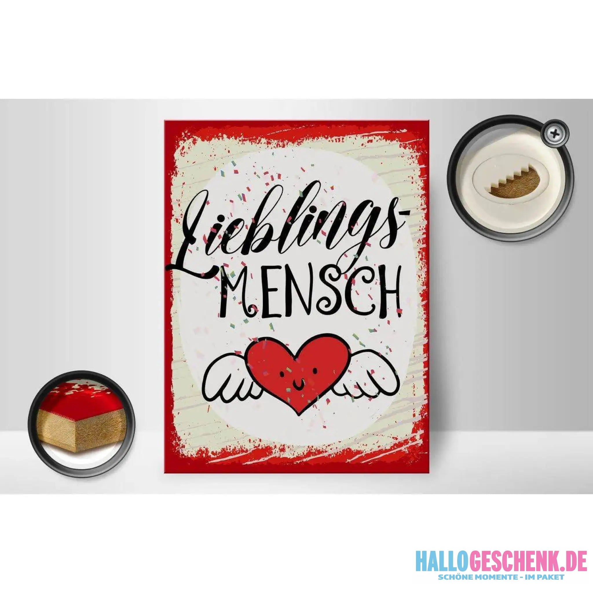 Holzschild Spruch 30x40cm Lieblingsmensch Herz Engel rot