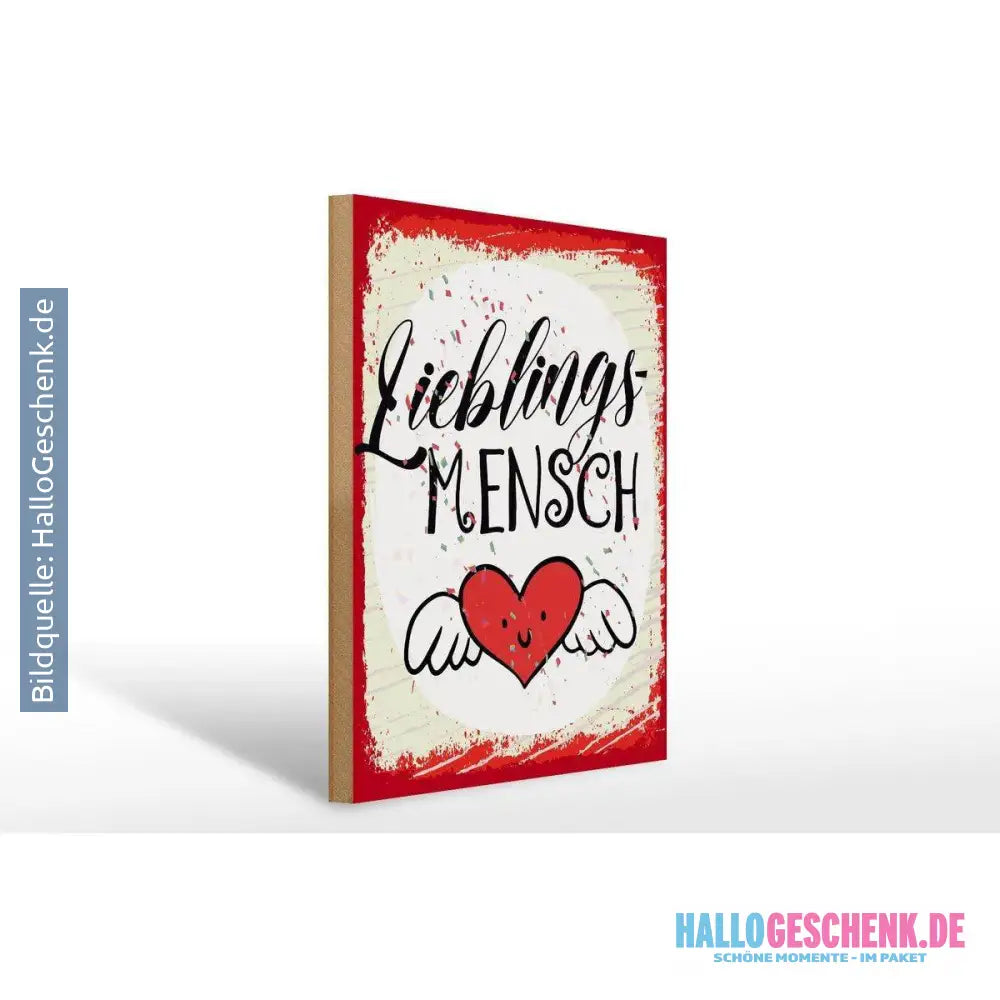 Holzschild Spruch 30x40cm Lieblingsmensch Herz Engel rot