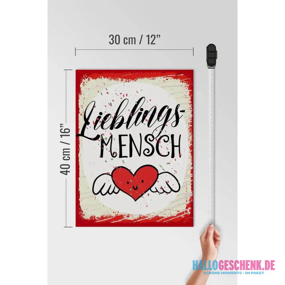 Holzschild Spruch 30x40cm Lieblingsmensch Herz Engel rot