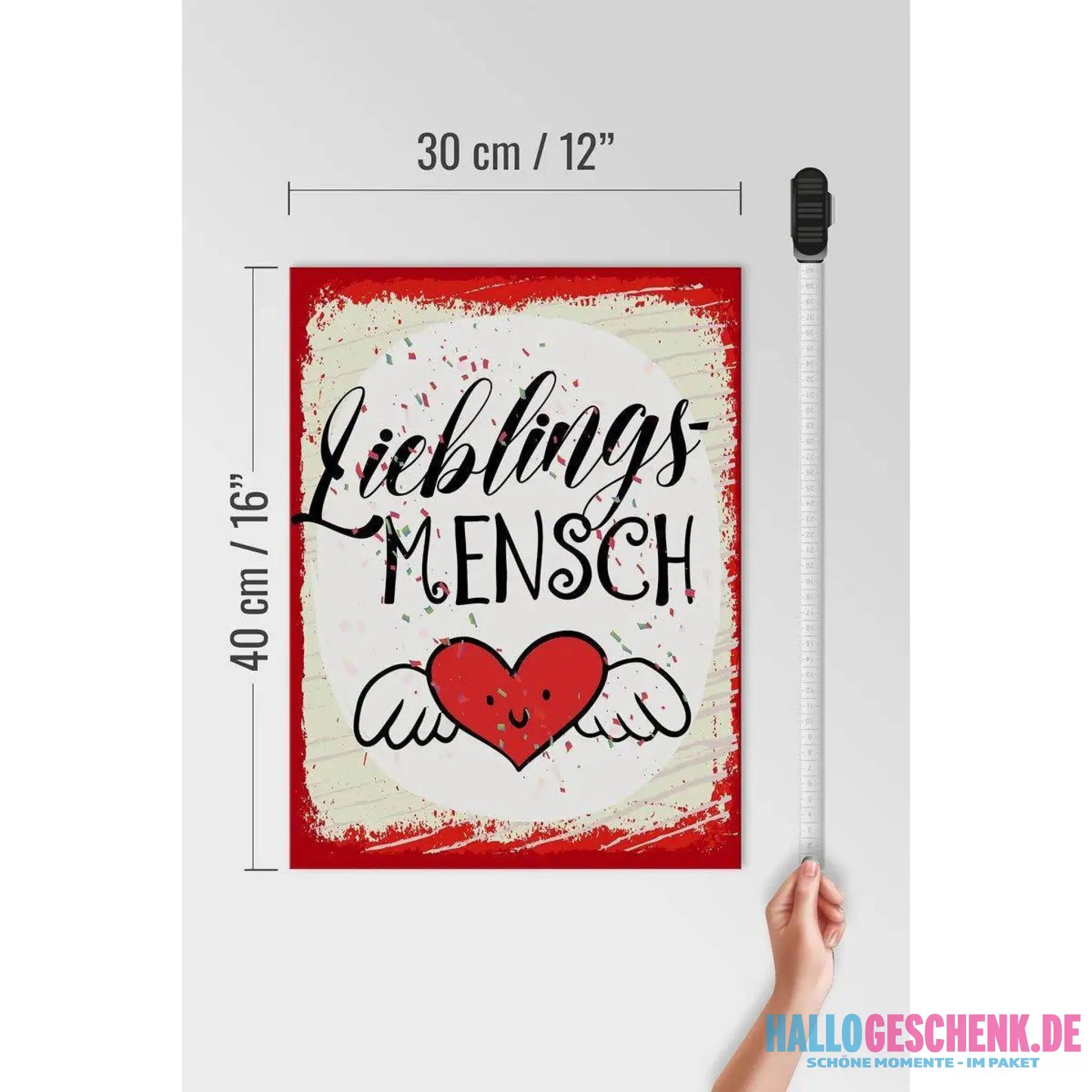 Holzschild Spruch 30x40cm Lieblingsmensch Herz Engel rot