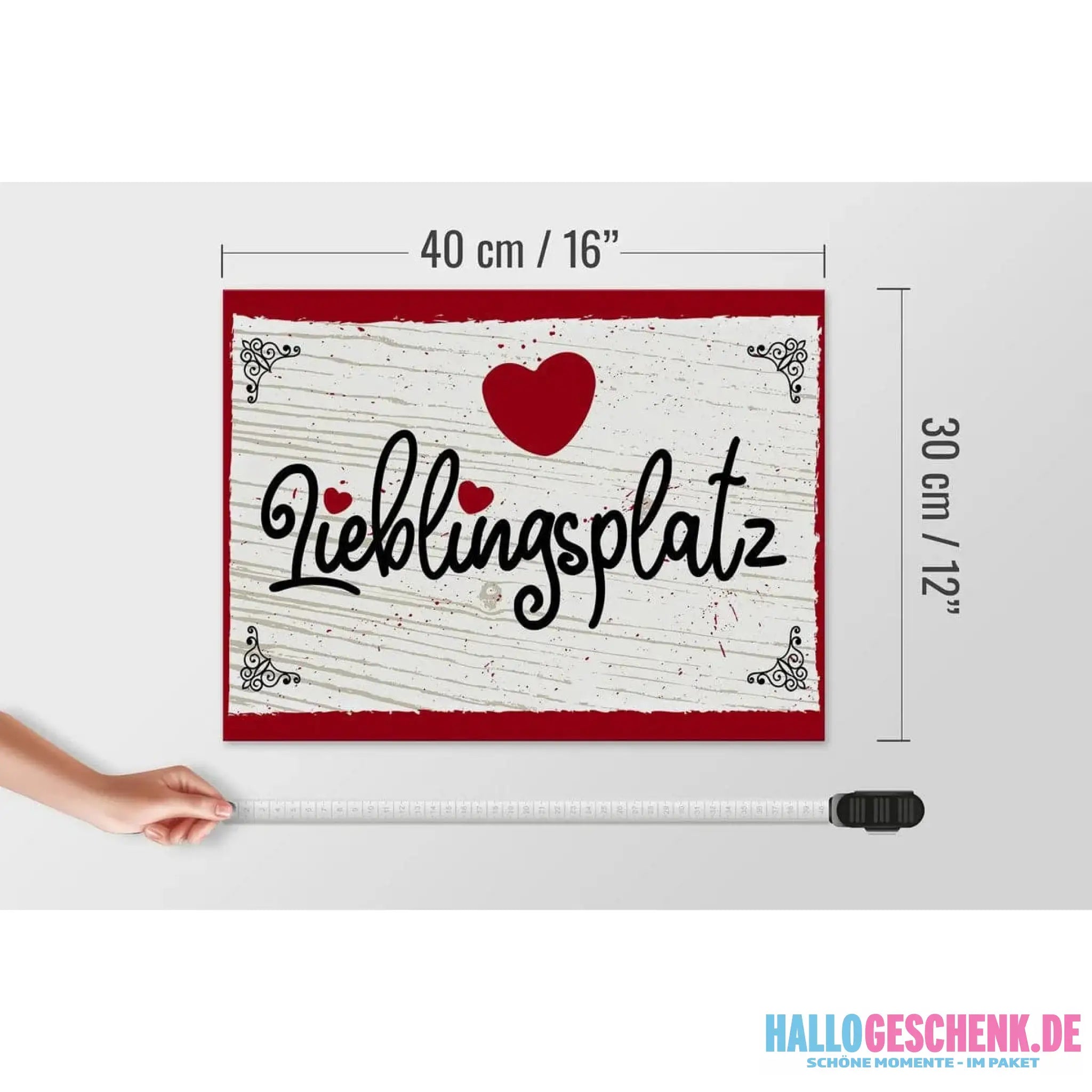 Holzschild Spruch 30x40cm Lieblingsplatz Herz rot