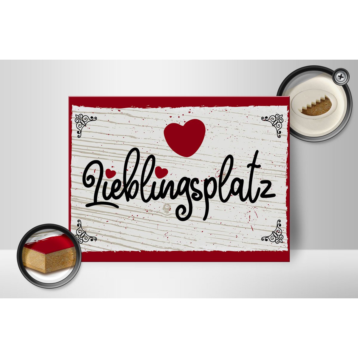 Holzschild Spruch 30x40cm Lieblingsplatz Herz rot - HalloGeschenk.de