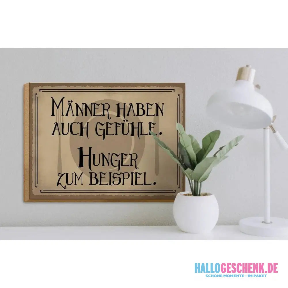 Holzschild Spruch 40x30cm Männer haben auch Gefühle Hunger Schild