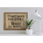 Ein holzschild 40x30cm mit vintage beigem hintergrund und schwarzer schrift männer haben auch gefühle
