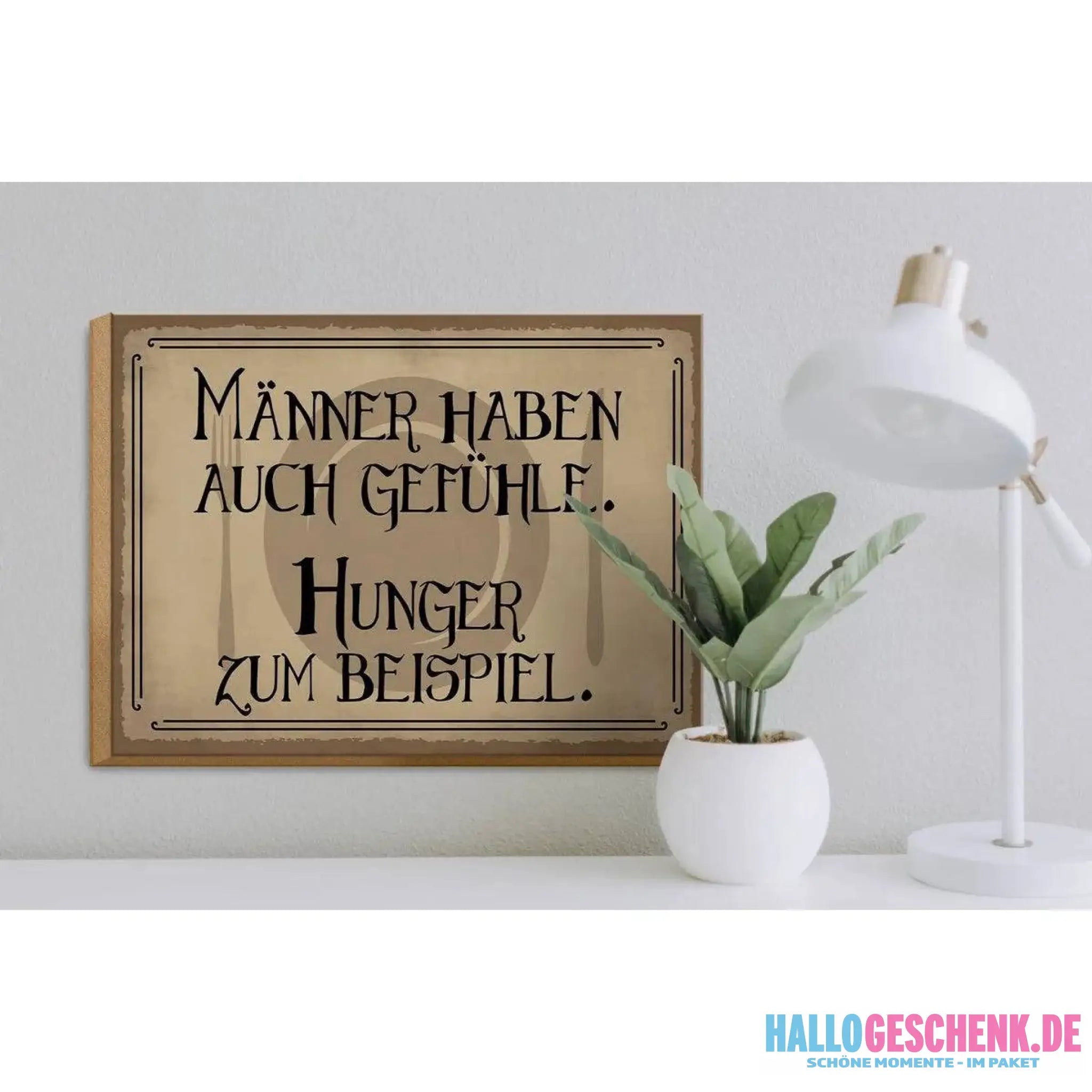 Holzschild Spruch 40x30cm Männer haben auch Gefühle Hunger Schild