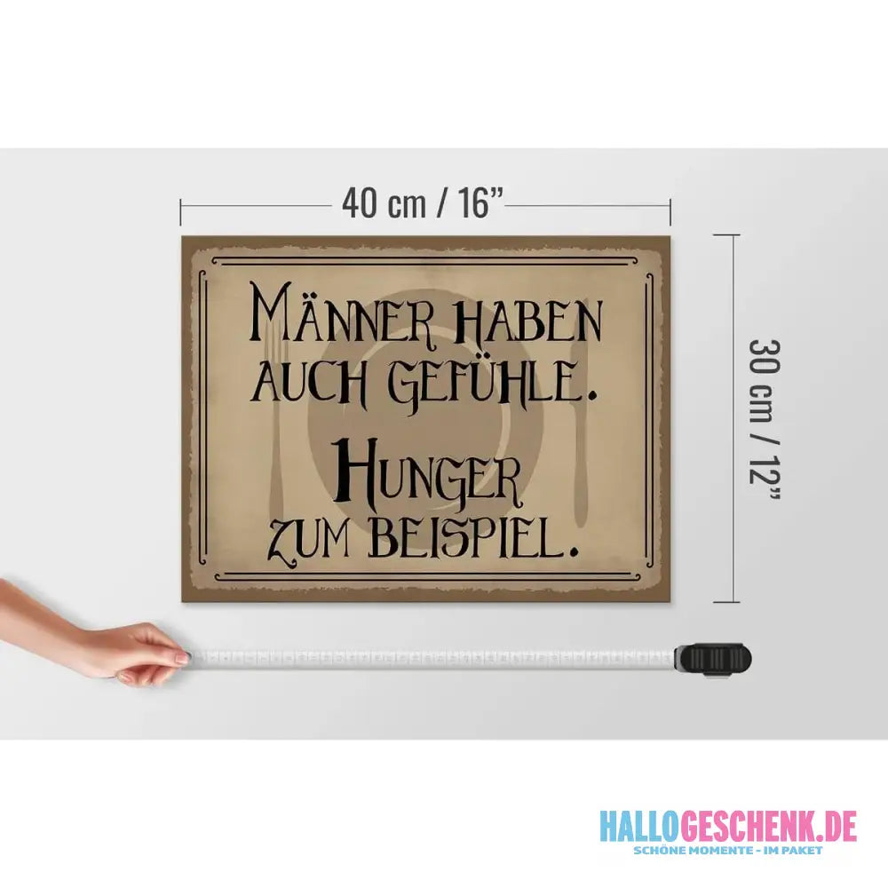 Holzschild Spruch 40x30cm Männer haben auch Gefühle Hunger Schild