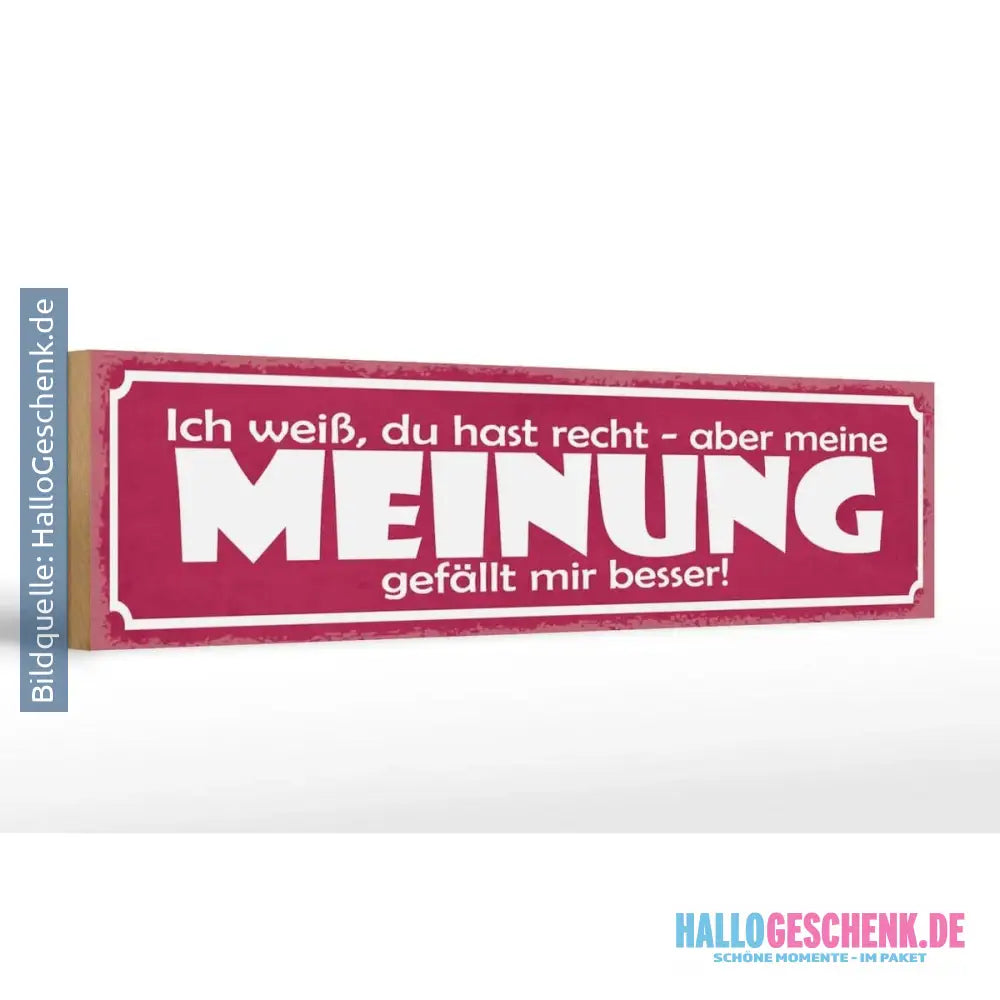 Holzschild Spruch 46x10cm Du hast Recht aber meine Meinung Dekoration