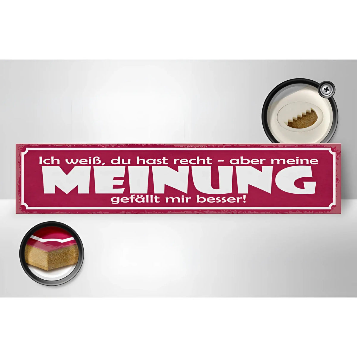 Maroon rechteckiges metallschild 46x10cm mit weißem spruch ich weiß du hast recht aber meine meinung gefällt mir besser
