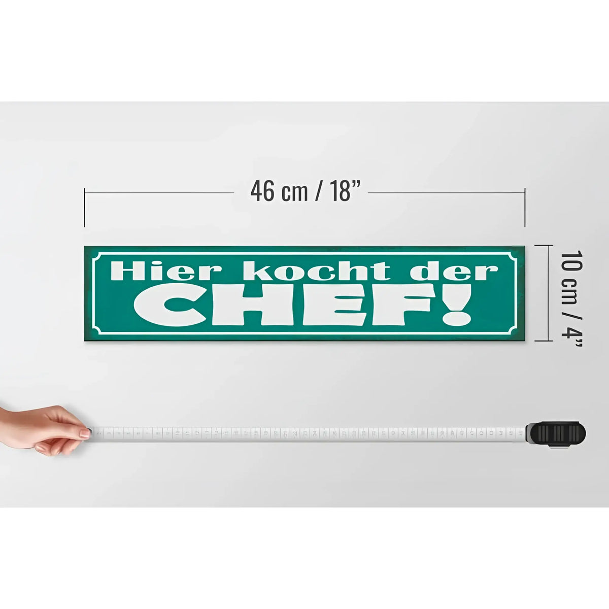 Holzschild grün mit weißem schriftzug hier kocht der chef dekorative rahmen 46x10 cm küchen deko