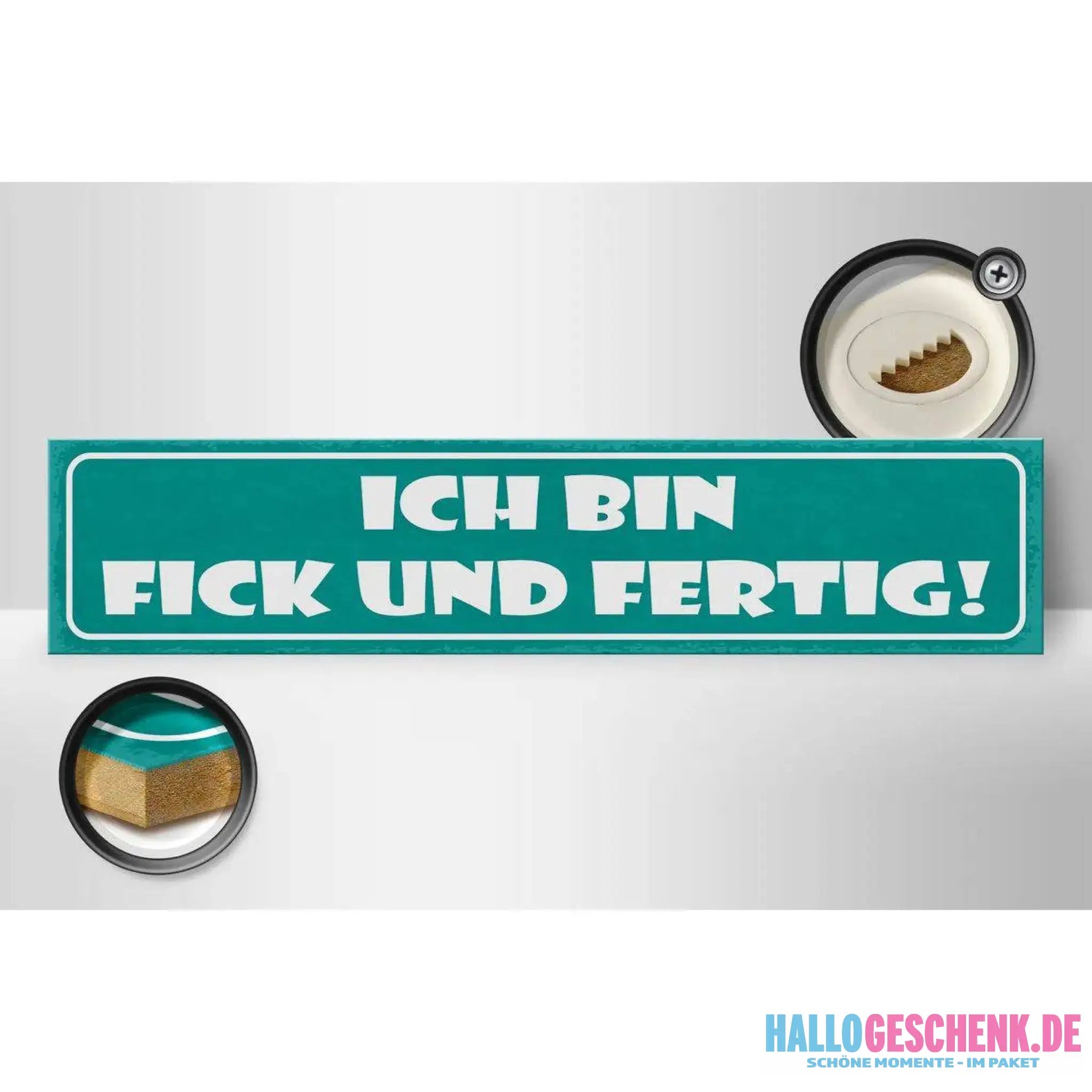 Holzschild Spruch 46x10cm Ich bin f**k und fertig Dekoration