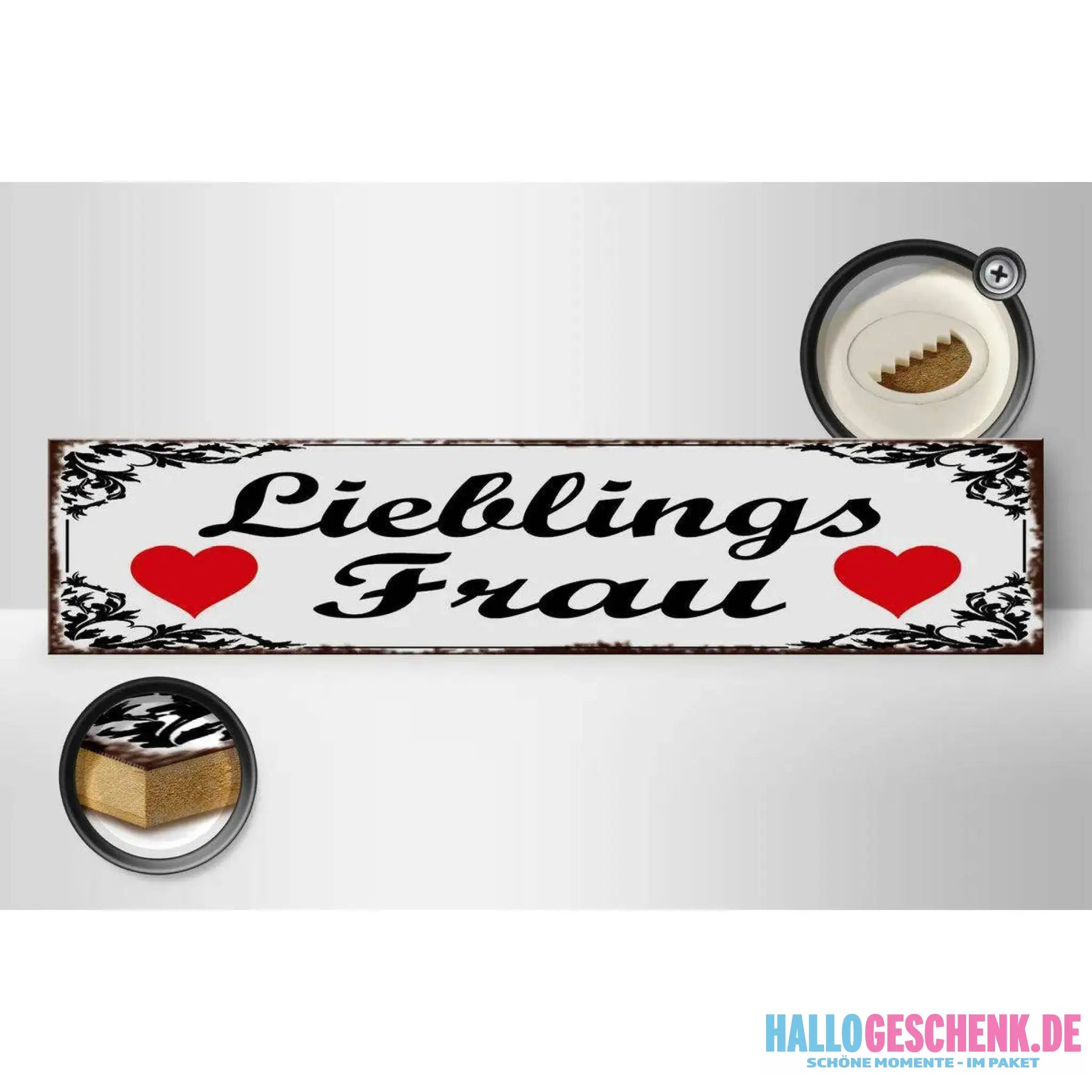 Holzschild Spruch 46x10cm Lieblingsfrau Herz Geschenk Dekoration
