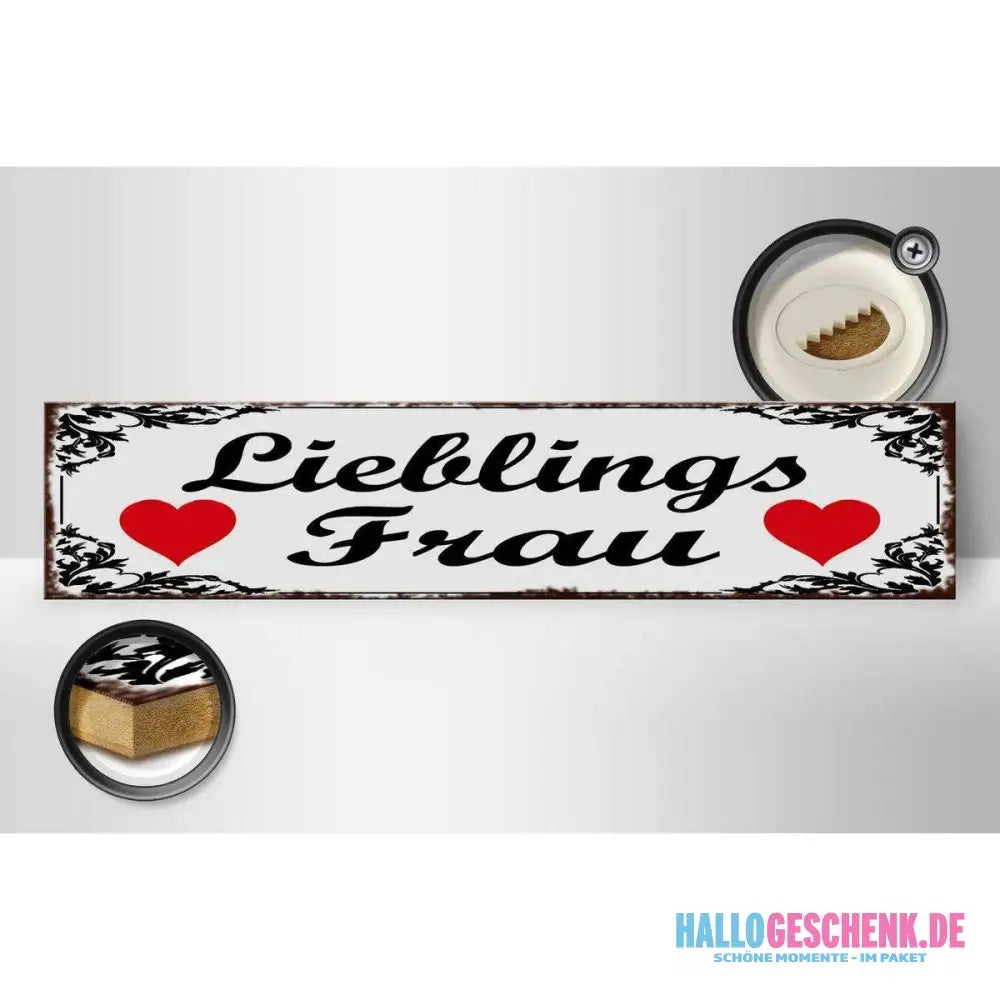 Holzschild Spruch 46x10cm Lieblingsfrau Herz Geschenk Dekoration