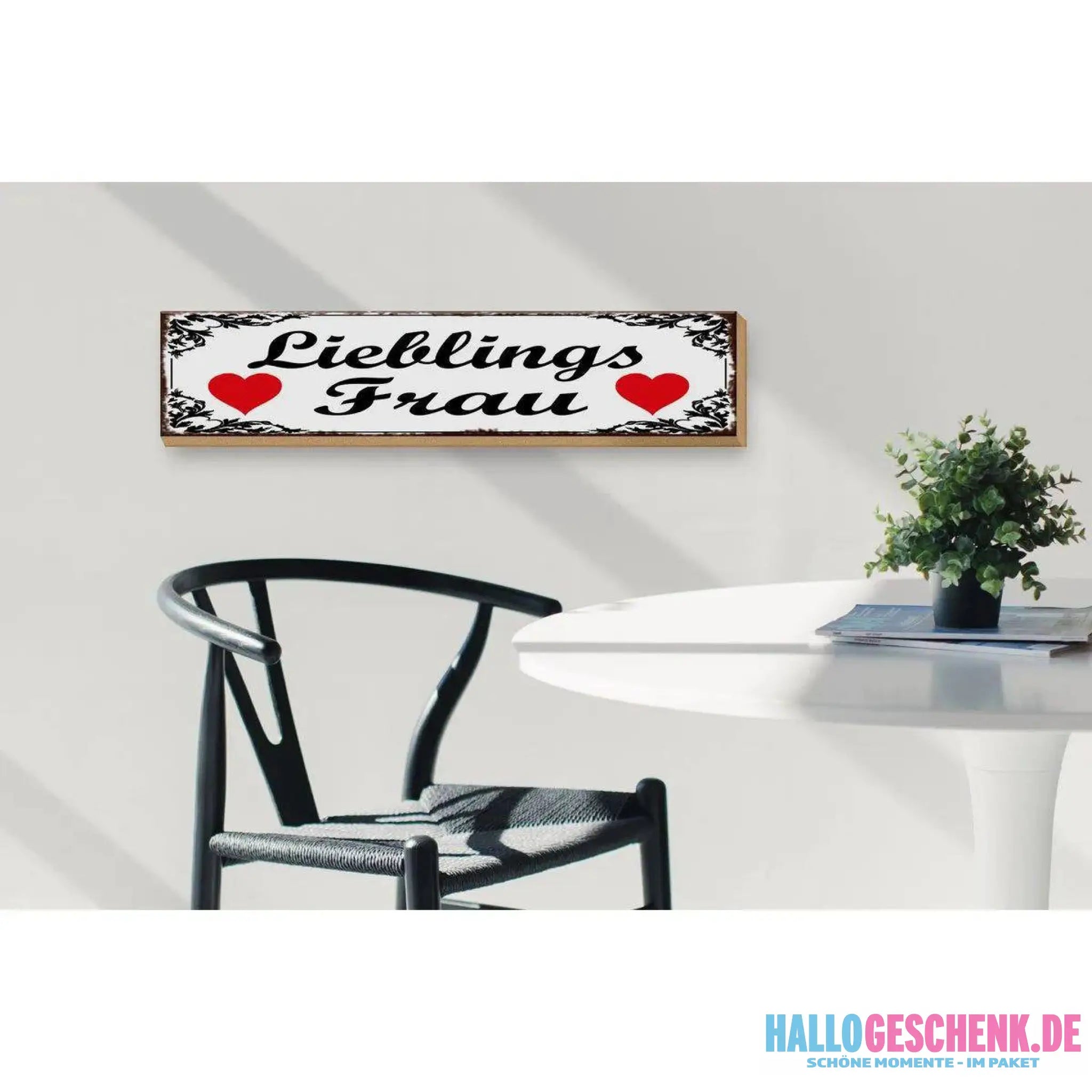 Holzschild Spruch 46x10cm Lieblingsfrau Herz Geschenk Dekoration