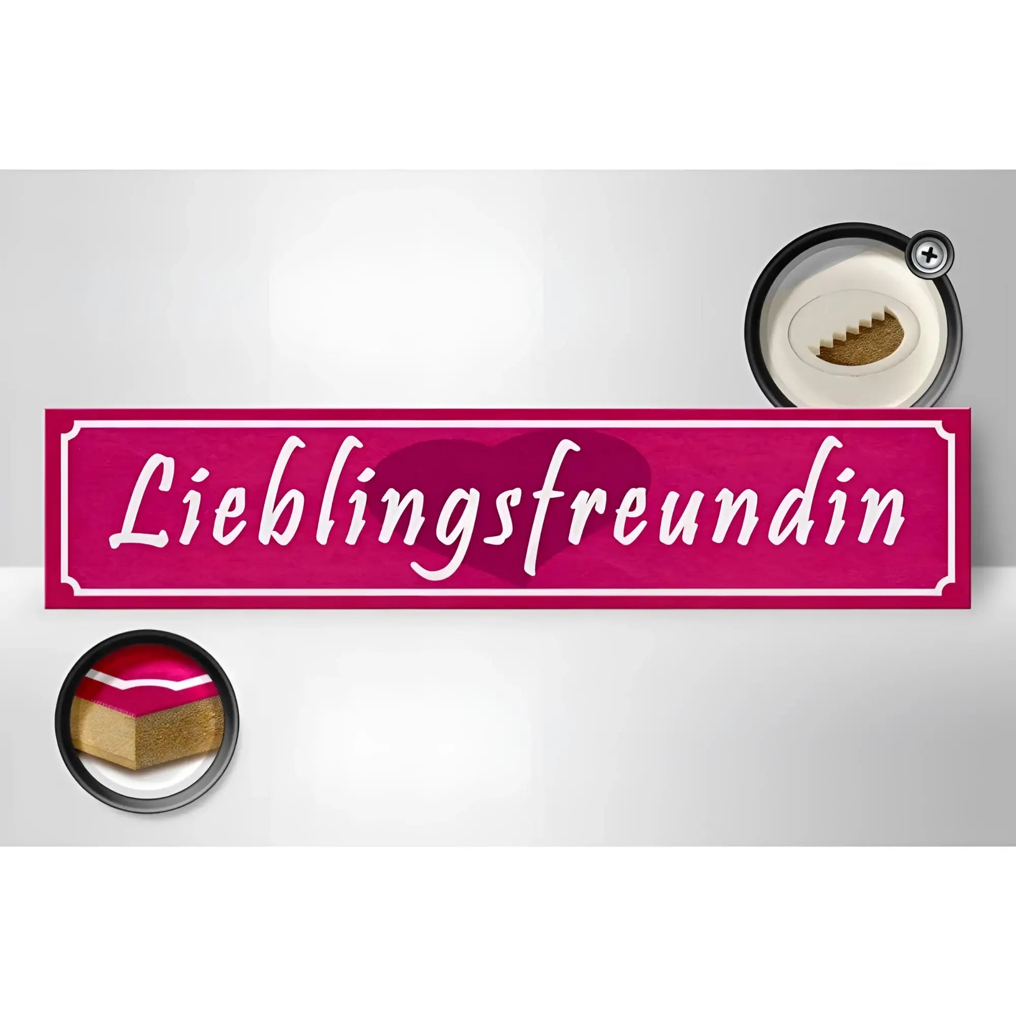 Holzschild spruch 46x10cm in pink mit weißer lieblingsfreundin schrift und dekorativem rahmen fürs herz geschenk