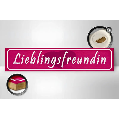 Holzschild spruch 46x10cm in pink mit weißer lieblingsfreundin schrift und dekorativem rahmen fürs herz geschenk