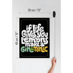 Schwarzes holzschild 30x40cm mit buntem lettering spruch life gives lemons make gin tonic