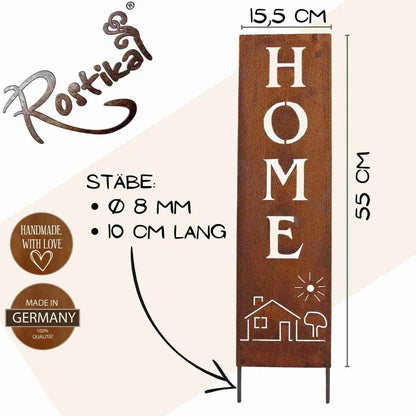 Home Deko Schild | Gartendeko Rost Ständer aus Metall von HalloGeschenk.de