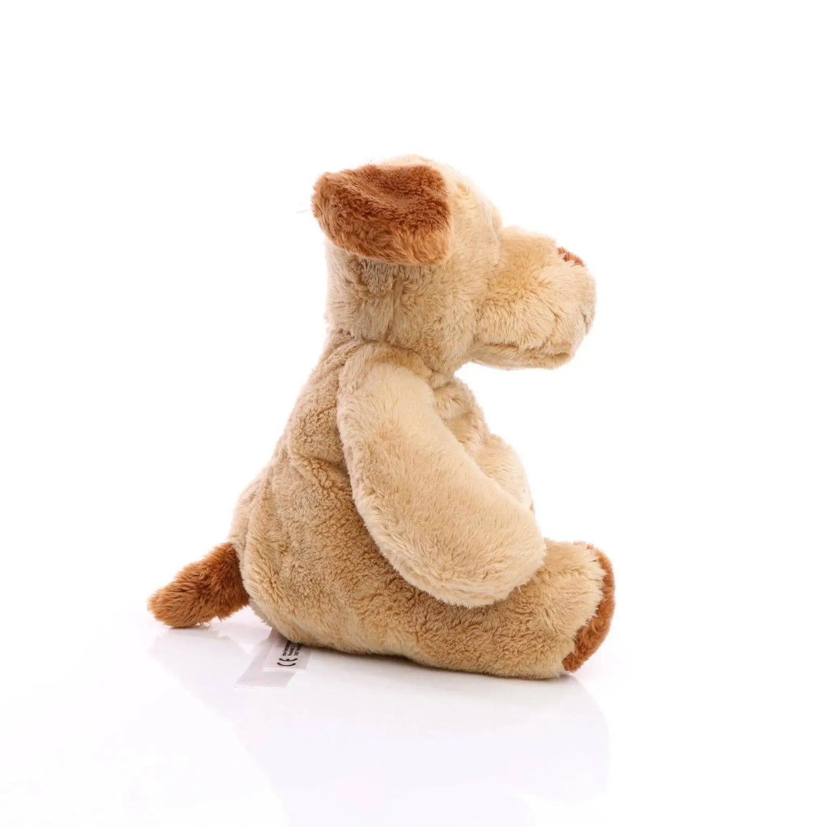 Weicher hund helge plüschhund mit oeko-tex-zertifikat in beige mit braunen ohren und schwanz aus stoff