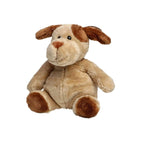 Plüschhund helge mit oeko-tex-zertifikat in tan und braun mit schwarzen knopfaugen und orangefarbener nase sitzt