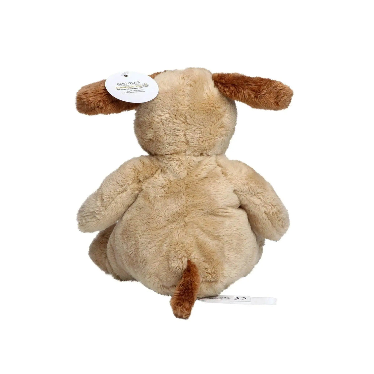 Plüsch hund helge mit oeko tex zertifikat in beige mit braunen ohren und schwanz aus weichem stoff
