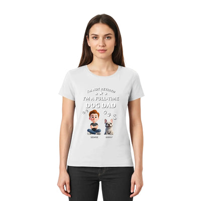 Hellgraues kurzarmshirt mit cartoon von junge und franzosischer bulldogge und text ich bin kein rentner ich bin vollzeit hundepapa