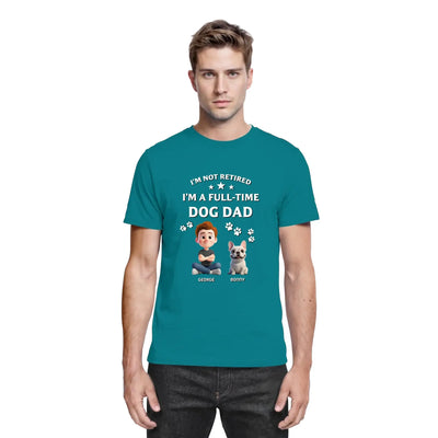 Petrolfarben baumwoll t shirt mit cartoon print und text ich bin kein rentner ich bin vollzeit hundepapa aus der statement collection
