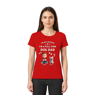 Rotes kurzarmshirt mit personalisierten hunde-mama papa cartoonmotiven aus statement-collection serie