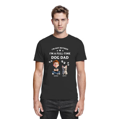 Schwarzes cotton t-shirt mit cartoon von jungen und französischer bulldogge und individuellem hunde-papa text