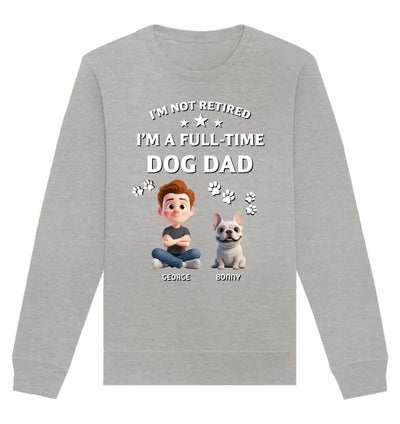 Lightgraues langärmeliges sweatshirt mit cartoon mann und französischer bulldogge und personalisiertem hundevater text