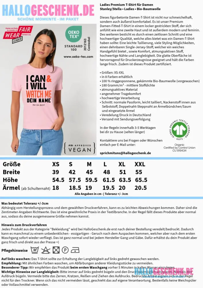 I CAN & I WILL • Ladies Premium T-Shirt XS-2XL aus Bio-Baumwolle für Damen • Exklusivdesign • personalisiert