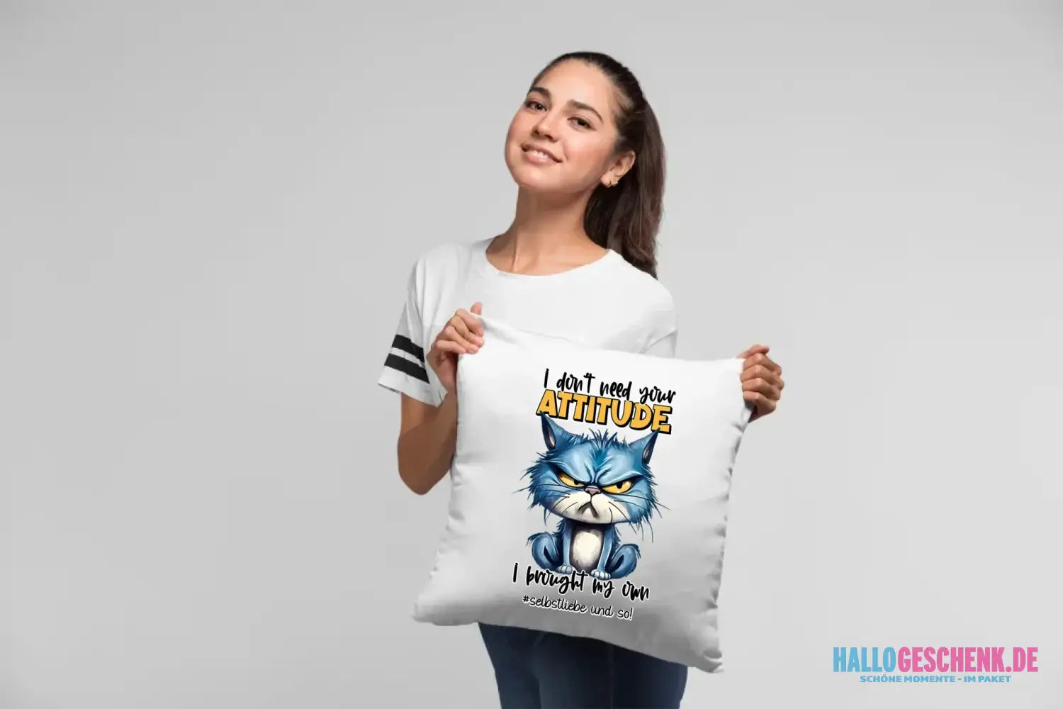 Ich brauche deine Meinung nicht - ich habe meine eigene • Katze • Kissen 40x40 cm • Exklusivdesign • personalisiert
