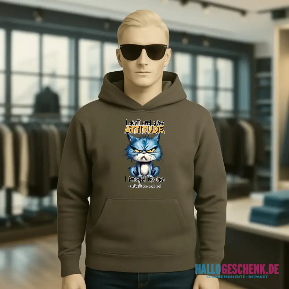 Ich brauche deine Meinung nicht - ich habe meine eigene • Katze • Unisex Premium Hoodie XS-5XL aus Bio-Baumwolle für Damen & Herren • Exklusivdesign • personalisiert