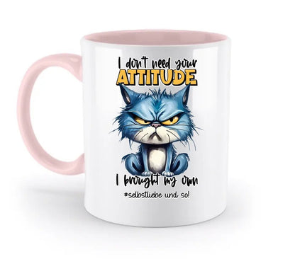 Ich brauche deine Meinung nicht - ich habe meine eigene • Katze • zweifarbige Tasse • Exklusivdesign • personalisiert - HalloGeschenk.de