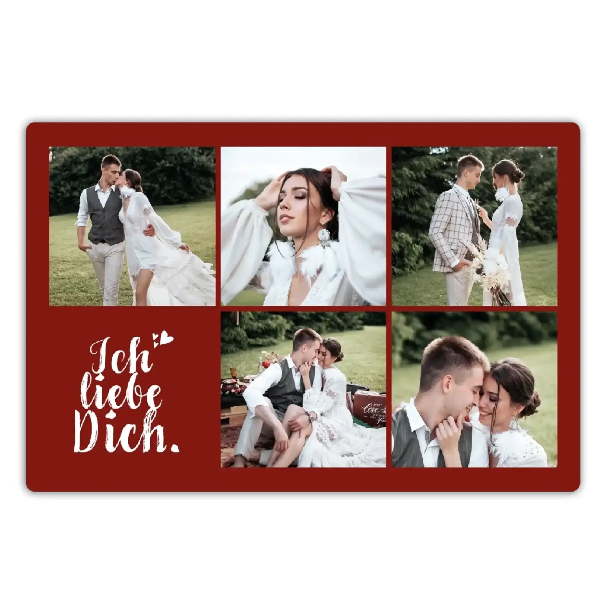 Rote rechteckige schreibtischunterlage ich liebe dich mit personalisierbarem fotocollage-design in 60x40 cm