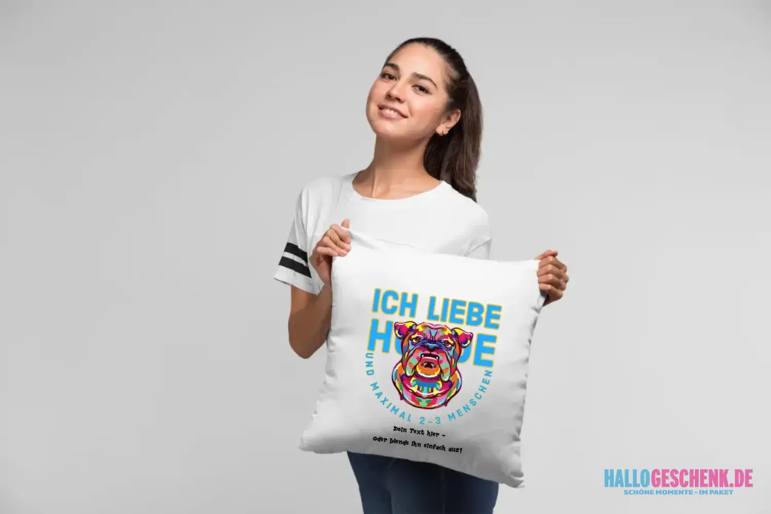 Ich liebe Hunde und 2-3 Menschen • Kissen 40x40 cm • Exklusivdesign • personalisiert