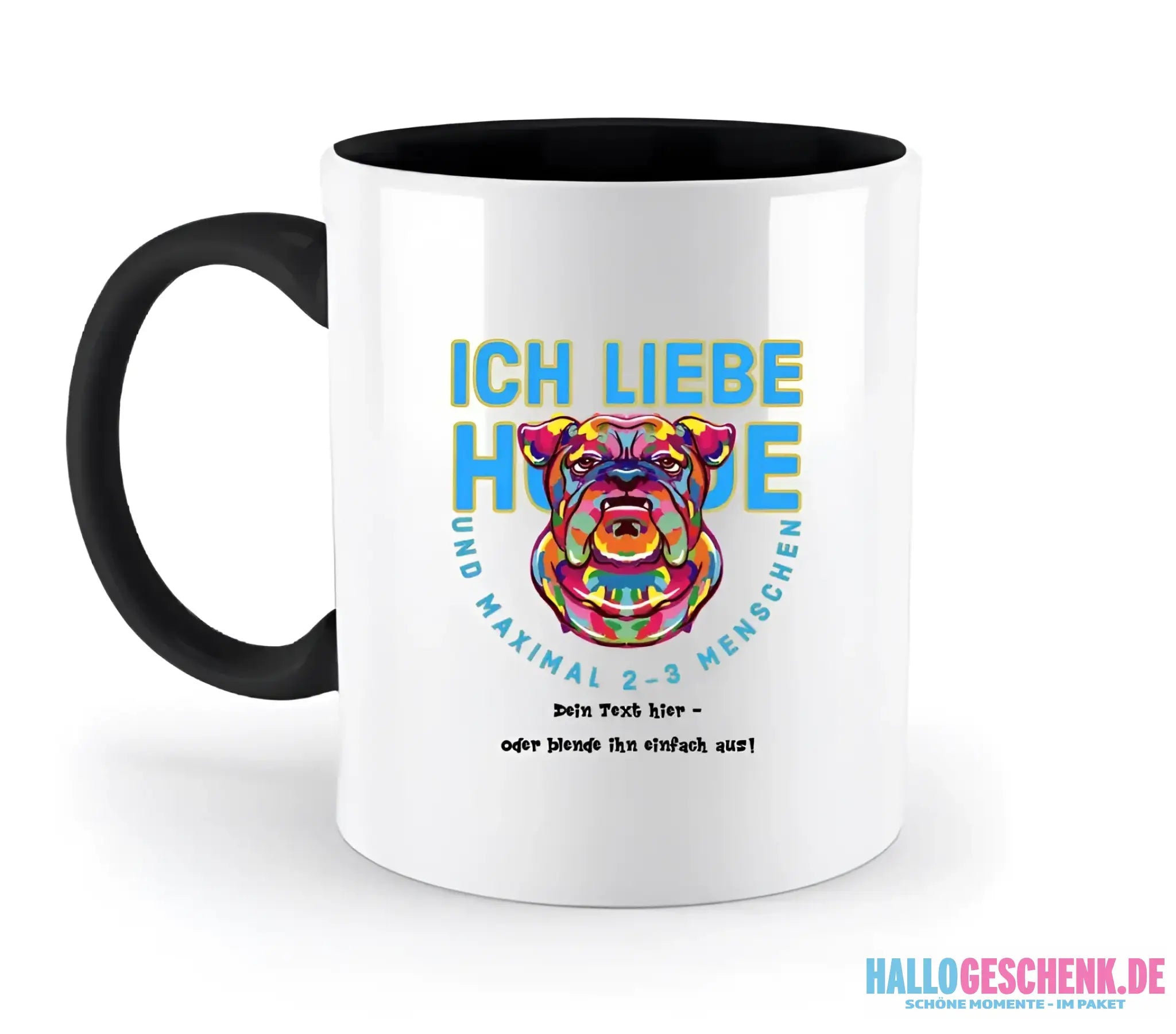 Ich liebe Hunde und 2-3 Menschen • zweifarbige Tasse • Exklusivdesign • personalisiert