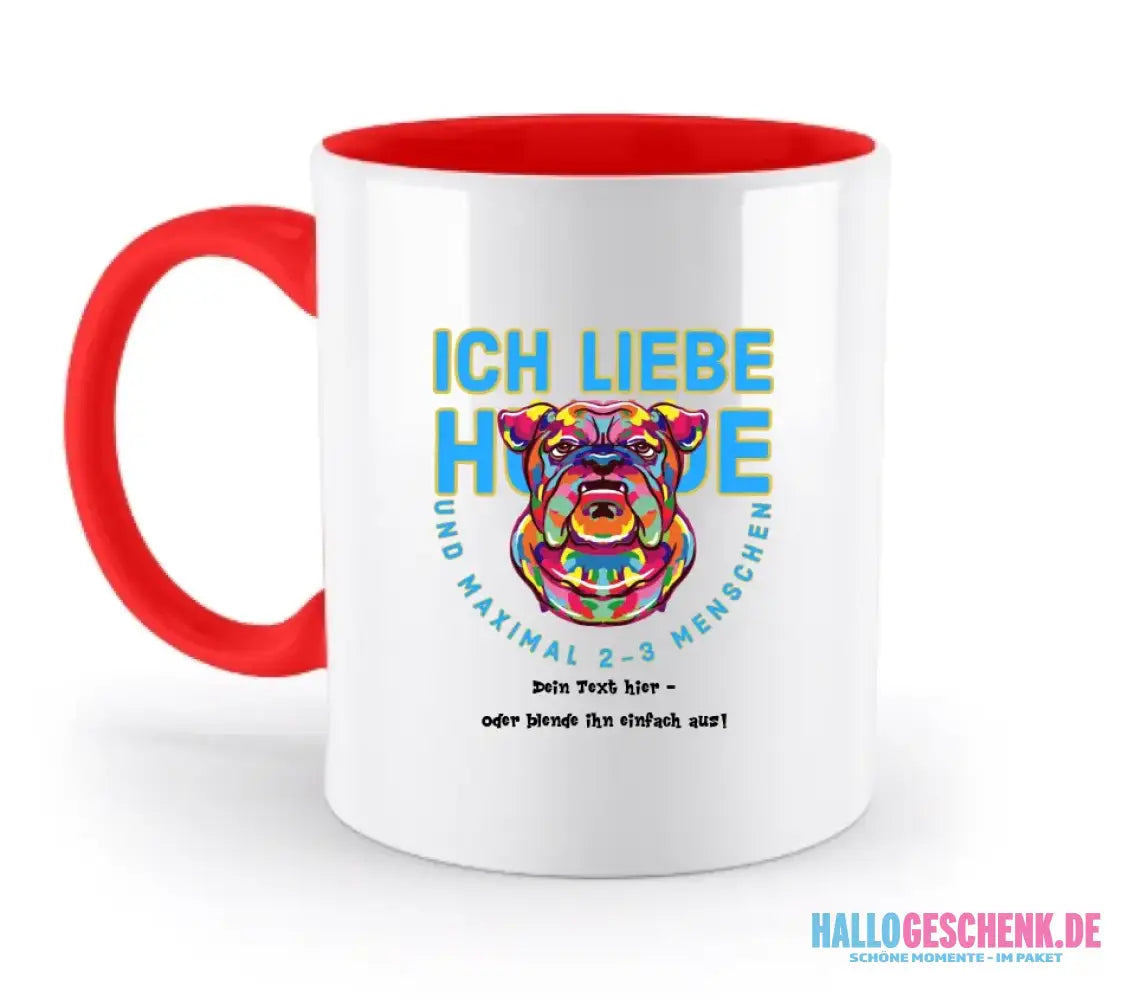 Ich liebe Hunde und 2-3 Menschen • zweifarbige Tasse • Exklusivdesign • personalisiert
