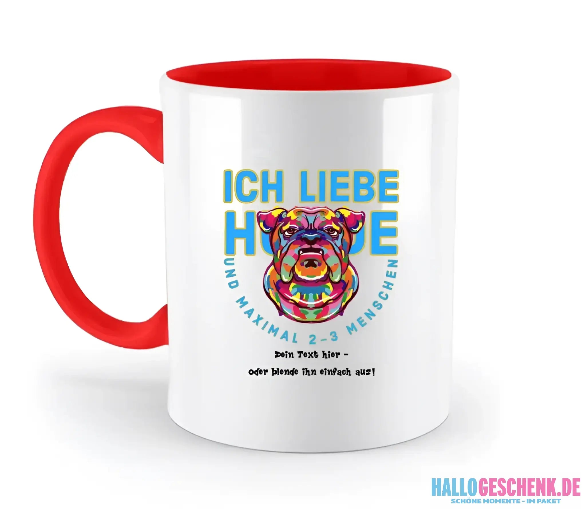 Ich liebe Hunde und 2-3 Menschen • zweifarbige Tasse • Exklusivdesign • personalisiert