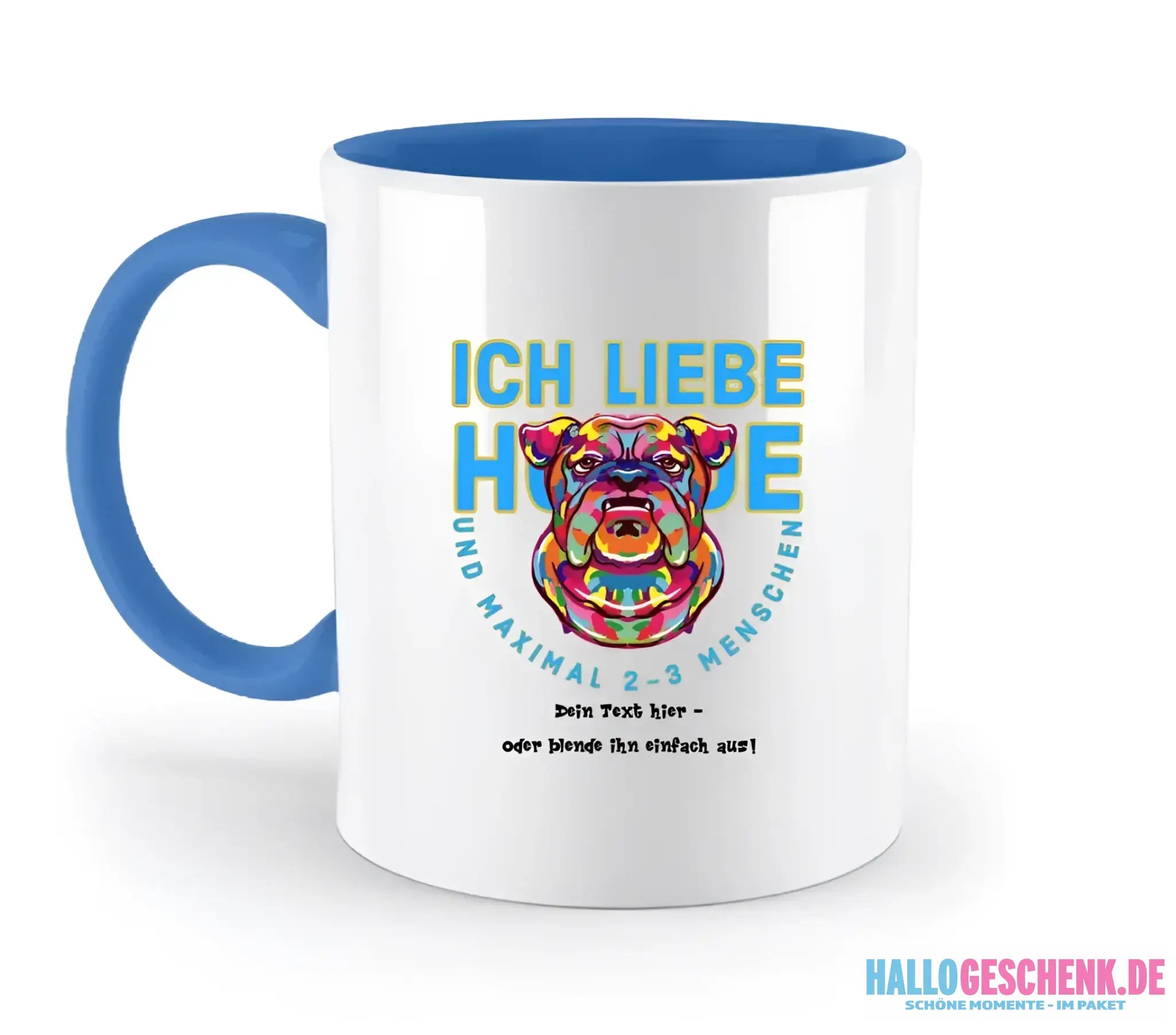 Ich liebe Hunde und 2-3 Menschen • zweifarbige Tasse • Exklusivdesign • personalisiert