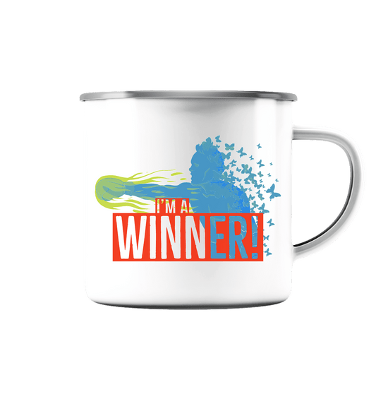 I´m a winner! - Emaille Tasse (Silber) - HalloGeschenk.de #geschenkideen# #personalisiert# #geschenk#