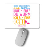 Weiße rechteckige mousepad mit buntem deutschen text und pinkem high heel motiv aus der immer wenn ich kollektion