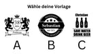 Schwarz weiße logo designs a b und c zur auswahl für individuelles pilsglas 330 ml mit gravur im 6er set