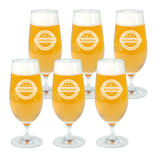 Klare 330 ml pilsgläser aus glas mit goldfarbener gravur personalisiert einzeln oder im 6er-set erhältlich