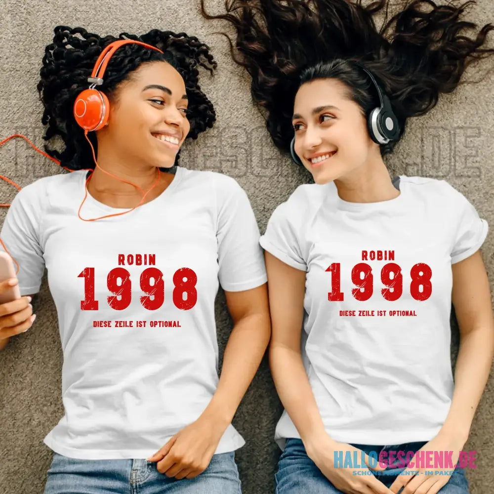 JAHRGANG mit NAME + WUNSCHTEXT • Ladies Premium T-Shirt XS-2XL aus Bio-Baumwolle für Damen • Exklusivdesign • personalisiert