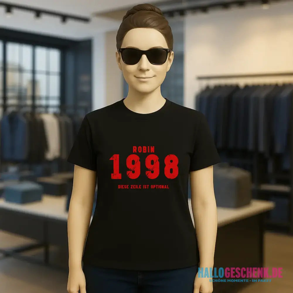 JAHRGANG mit NAME + WUNSCHTEXT • Ladies Premium T-Shirt XS-2XL aus Bio-Baumwolle für Damen • Exklusivdesign • personalisiert