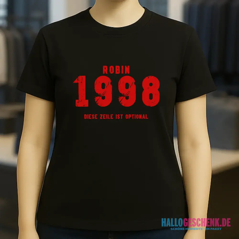 JAHRGANG mit NAME + WUNSCHTEXT • Ladies Premium T-Shirt XS-2XL aus Bio-Baumwolle für Damen • Exklusivdesign • personalisiert