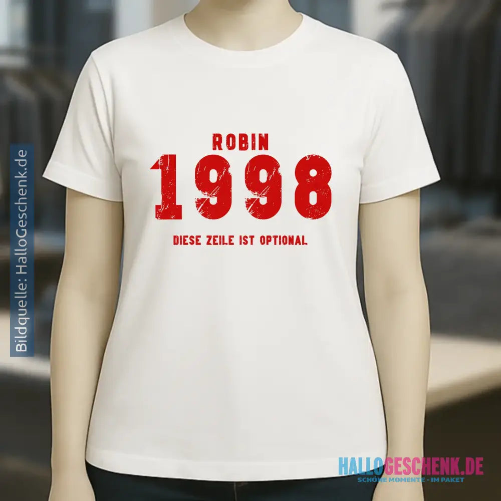 JAHRGANG mit NAME + WUNSCHTEXT • Ladies Premium T-Shirt XS-2XL aus Bio-Baumwolle für Damen • Exklusivdesign • personalisiert