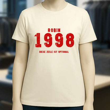 JAHRGANG mit NAME + WUNSCHTEXT • Ladies Premium T-Shirt XS-2XL aus Bio-Baumwolle für Damen • Exklusivdesign • personalisiert