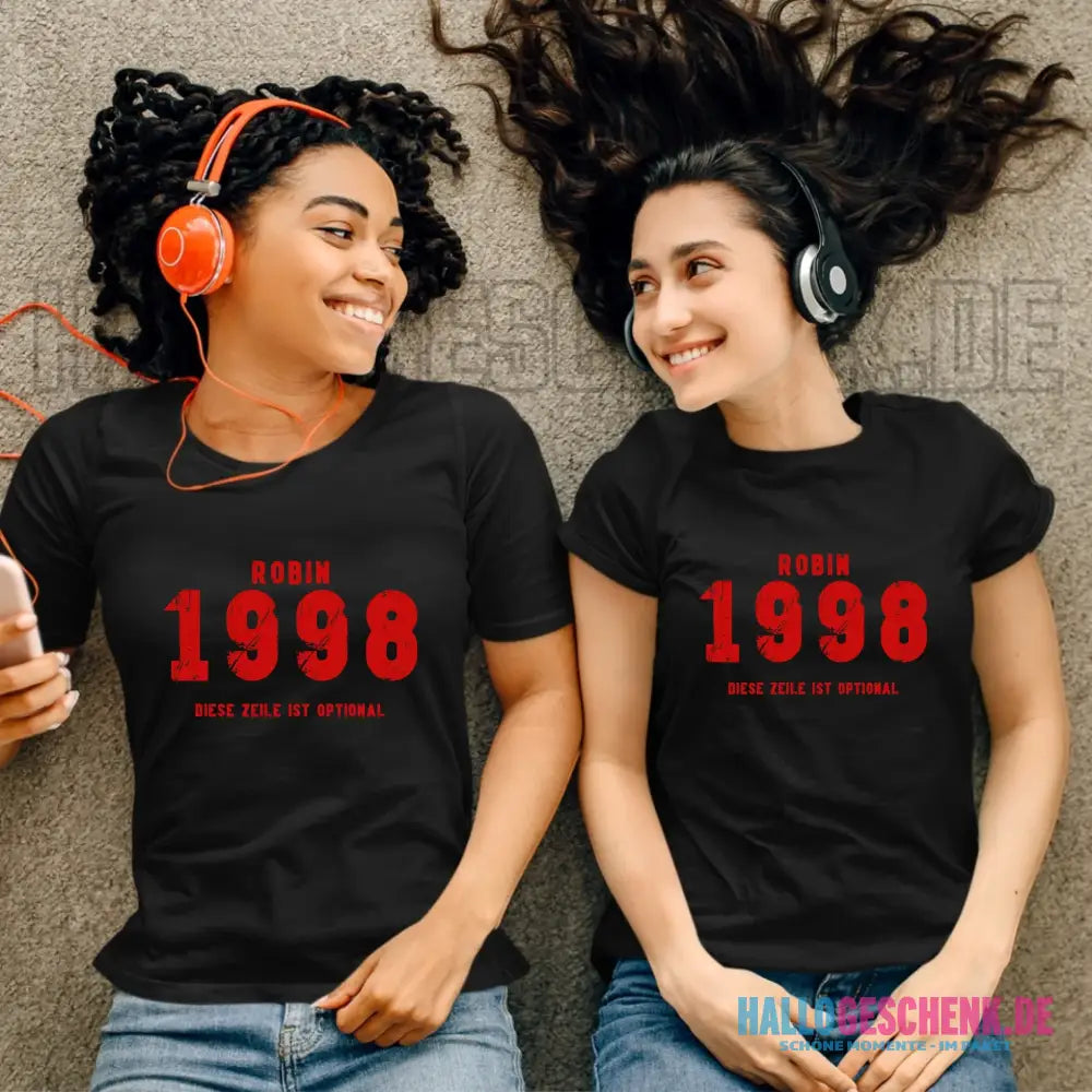 JAHRGANG mit NAME + WUNSCHTEXT • Ladies Premium T-Shirt XS-2XL aus Bio-Baumwolle für Damen • Exklusivdesign • personalisiert