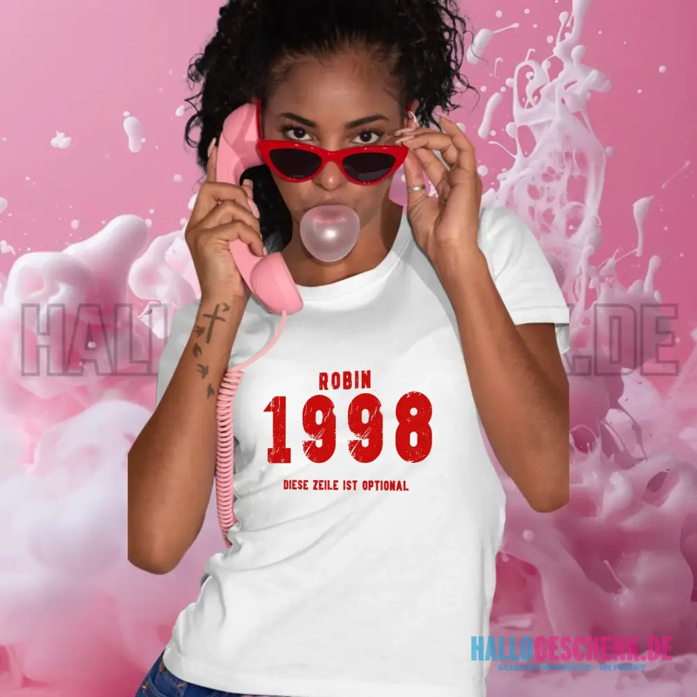 JAHRGANG mit NAME + WUNSCHTEXT • Ladies Premium T-Shirt XS-2XL aus Bio-Baumwolle für Damen • Exklusivdesign • personalisiert